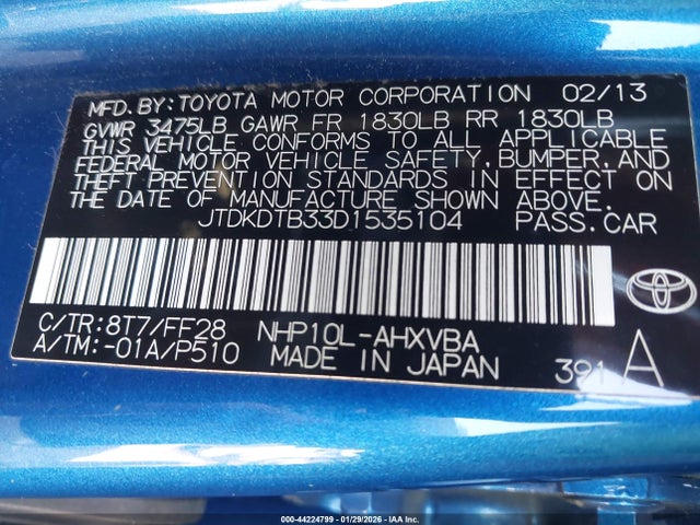 2013 TOYOTA PRIUS C JTDKDTB33D1535104 Photo 8