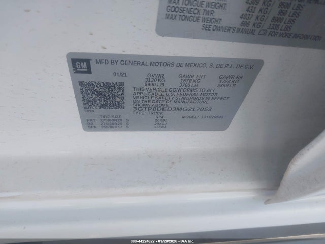 Aukcja sprzedaży 2021 Gmc Sierra 1500 2wd  Short Box Slt, vin: 3GTP8DED3MG217053, numer aukcji: 44224827