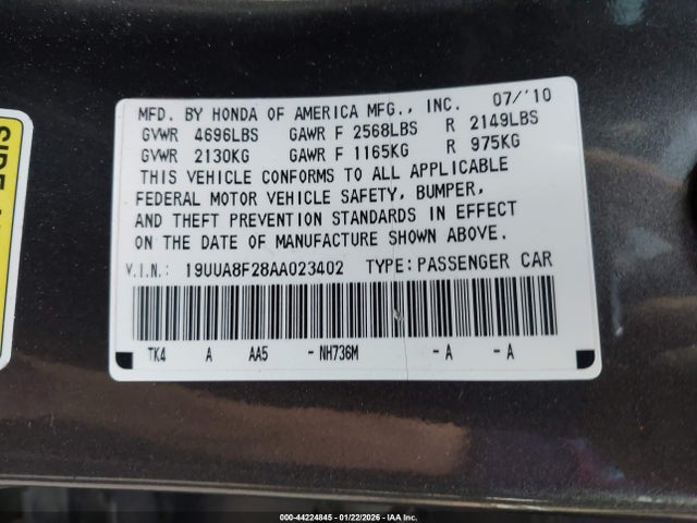 2010 Acura Tl 3.5 მანქანა იყიდება აუქციონზე, vin: 19UUA8F28AA023402, აუქციონის ნომერი: 44224845
