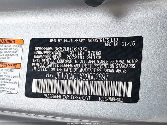 JF1ZCAC1XG9602697 Subaru Brz Limited