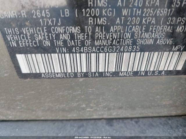 Продажа на аукционе авто 2016 Subaru Outback 2.5i Premium, vin: 4S4BSACC6G3240835, номер лота: 44224869