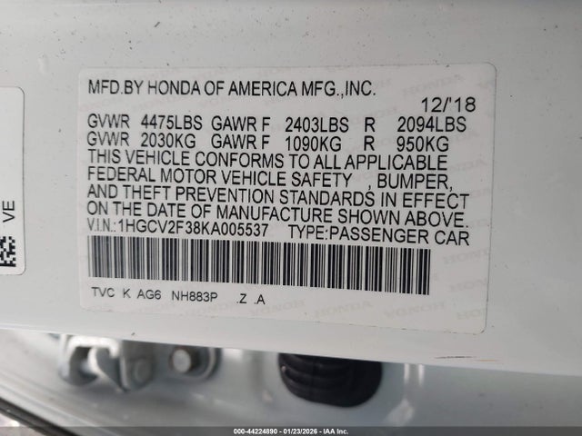 1HGCV2F38KA005537 Honda Accord Sport 2.0t