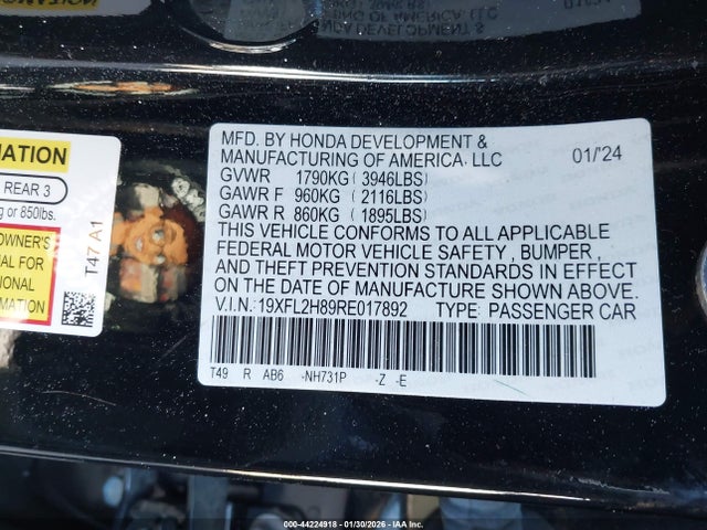 19XFL2H89RE017892 Honda Civic Sport