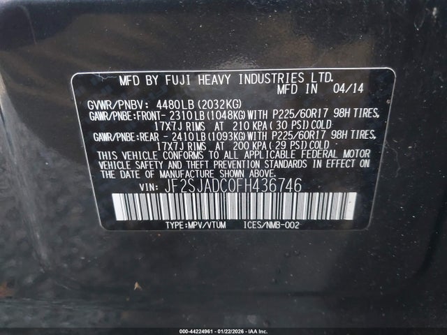 Subaru Forester 2.5i Premium 2015 JF2SJADC0FH436746 Image 9
