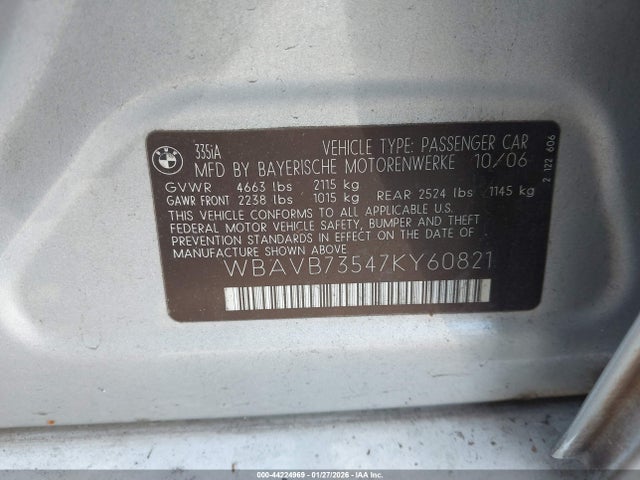 2007 BMW 335I WBAVB73547KY60821 Photo 8