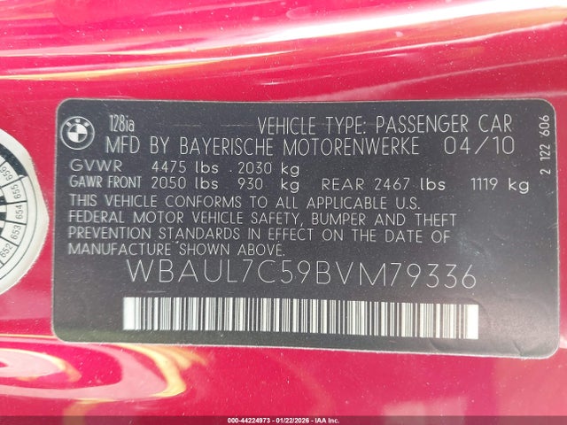 Продаж на аукціоні авто 2011 Bmw 128i, vin: WBAUL7C59BVM79336, номер лоту: 44224973