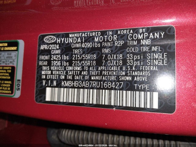 KM8HB3AB7RU168427 Hyundai Kona Sel