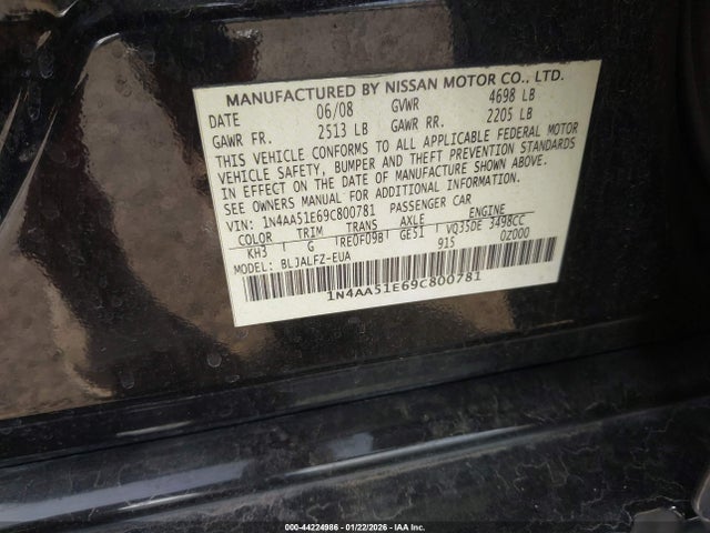 2009 NISSAN MAXIMA 1N4AA51E69C800781 Photo 8