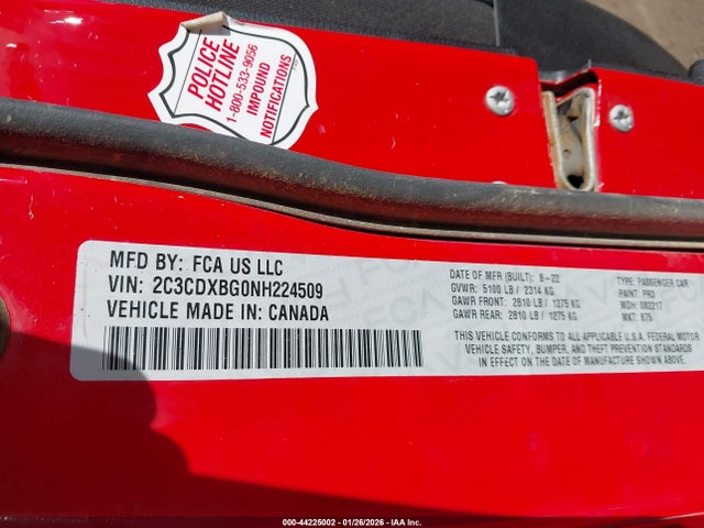 2C3CDXBG0NH224509 Dodge Charger Sxt Rwd
