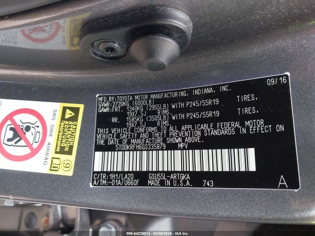 Toyota Highlander Limited V6 2016 5TDDKRFH6GS335879 Image 9