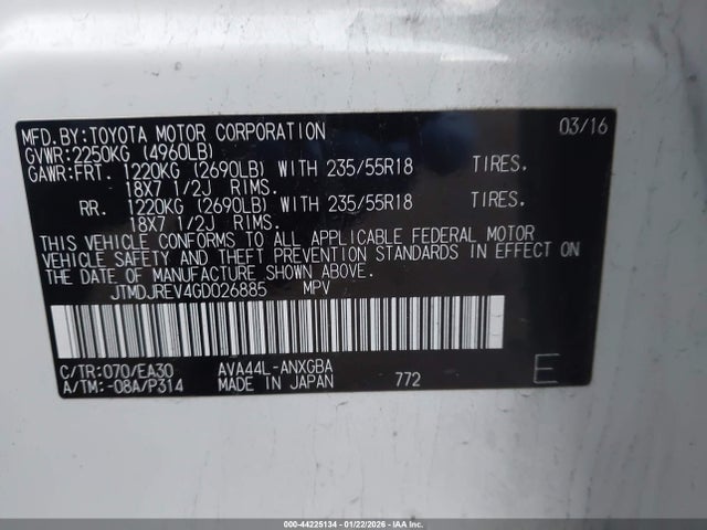 JTMDJREV4GD026885 Toyota Rav4 Hybrid Limited