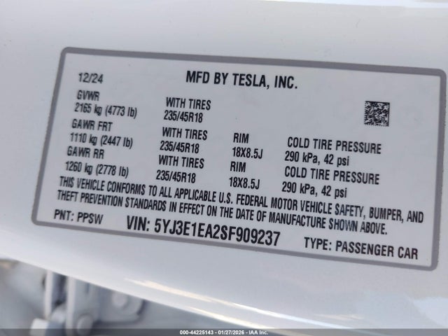 2025 TESLA MODEL 3 5YJ3E1EA2SF909237 Photo 8