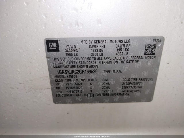 Chevrolet Suburban Ltz 2016 1GNSKJKC2GR169529 Image 9