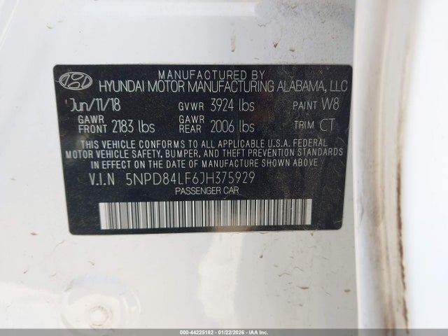 5NPD84LF6JH375929 Hyundai Elantra Value Edition