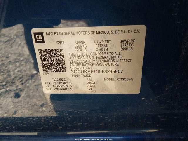 3GCUKSECXJG295907 Chevrolet Silverado 1500 2lz