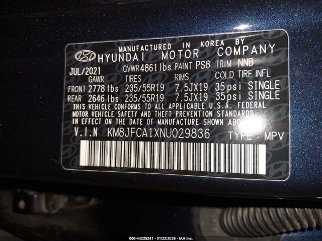 KM8JFCA1XNU029836 Hyundai Tucson Hybrid Sel Convenience