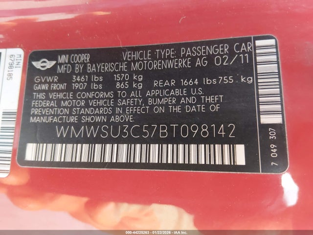 2011 MINI COOPER WMWSU3C57BT098142 Photo 8