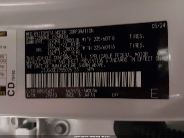 44225280 :رقم المزاد ، JTJGKCEZ9S5026133 vin ، 2025 Lexus Nx 350h Premium مزاد بيع