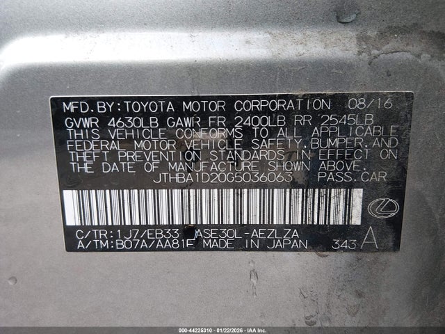 JTHBA1D20G5036063 Lexus IS 200T