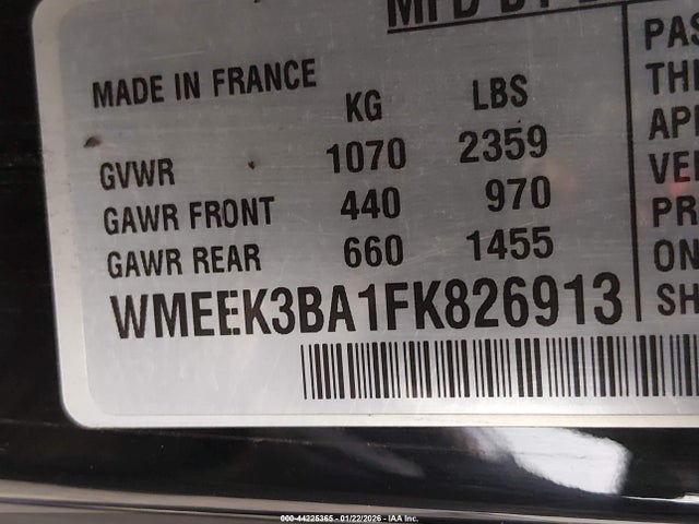 WMEEK3BA1FK826913 Smart Fortwo Passion