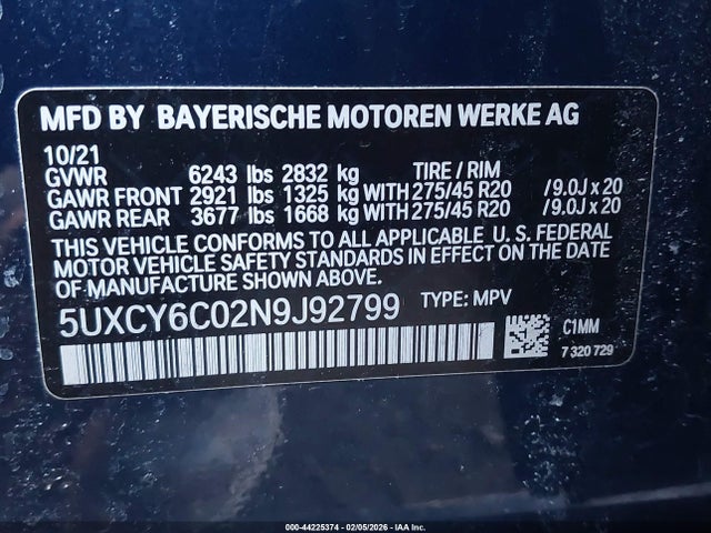 2022 BMW X6 5UXCY6C02N9J92799 Photo 8