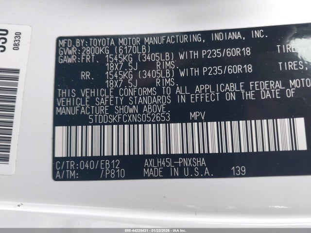 5TDDSKFCXNS052653 Toyota Sienna Xse