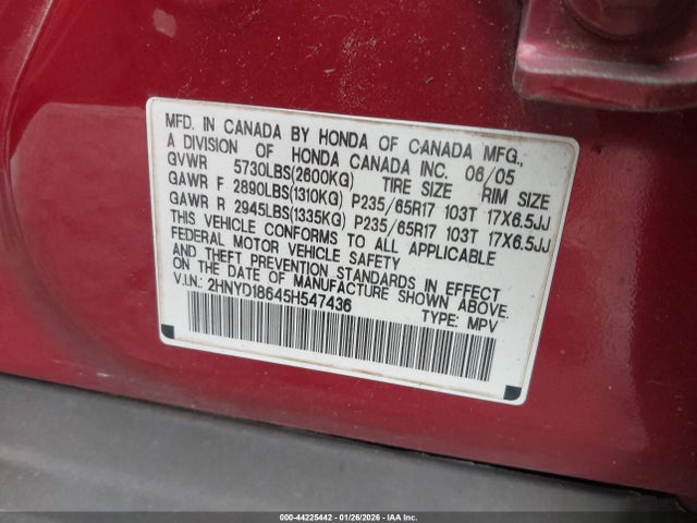 Aukcja sprzedaży 2005 Acura Mdx Touring, vin: 2HNYD18645H547436, numer aukcji: 44225442