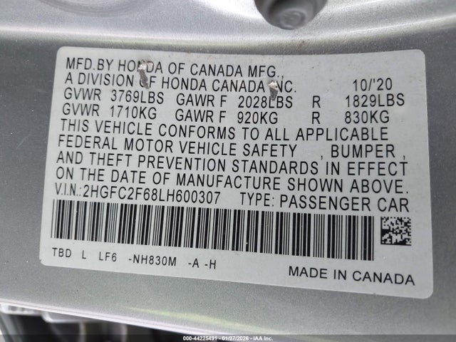 2020 HONDA CIVIC 2HGFC2F68LH600307 Photo 8