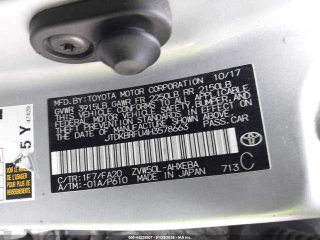 JTDKBRFU4H3578663 Toyota Prius Two