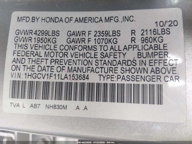 1HGCV1F11LA153684 Honda ACCORD LX