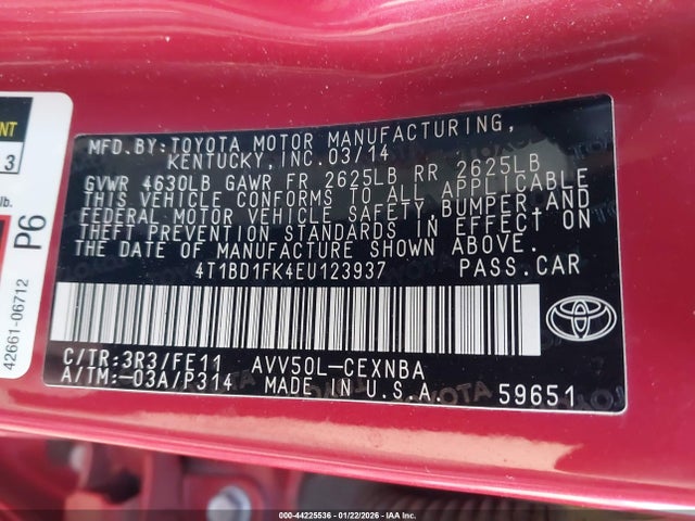 4T1BD1FK4EU123937 Toyota Camry Hybrid Le