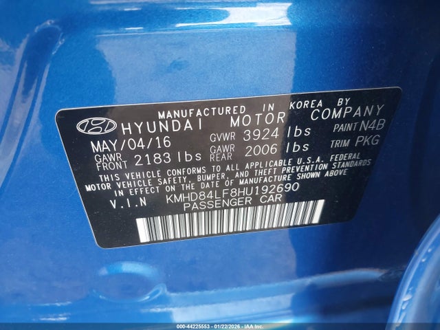 KMHD84LF8HU192690 Hyundai ELANTRA SE