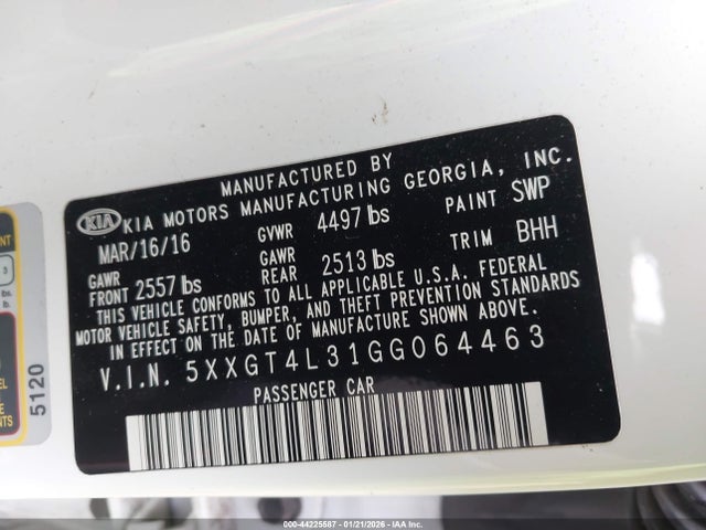 5XXGT4L31GG064463 KIA Optima Lx