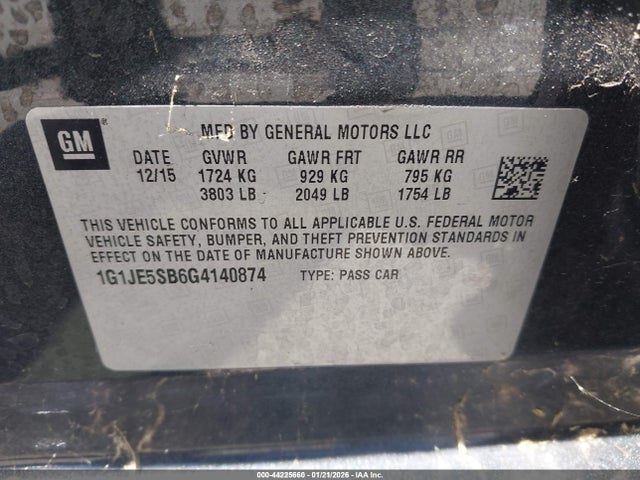 1G1JE5SB6G4140874 Chevrolet Sonic Ltz Auto