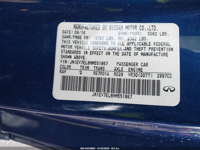 Продаж на аукціоні авто 2017 Infiniti Q60 3.0t Premium, vin: JN1EV7EL8HM551867, номер лоту: 44225662