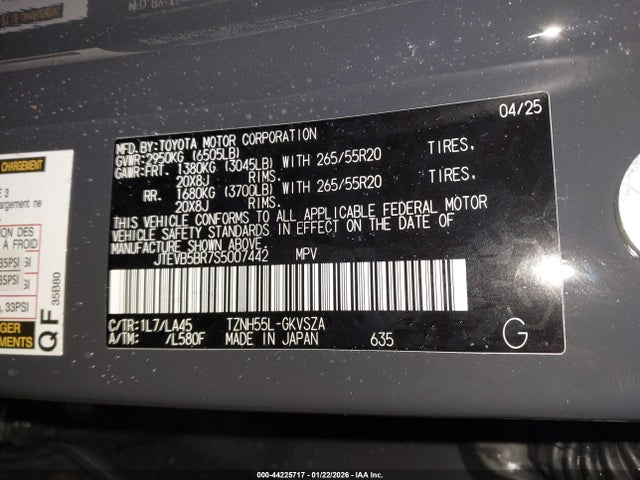 Продаж на аукціоні авто 2025 Toyota 4runner Hybrid Limited, vin: JTEVB5BR7S5007442, номер лоту: 44225717