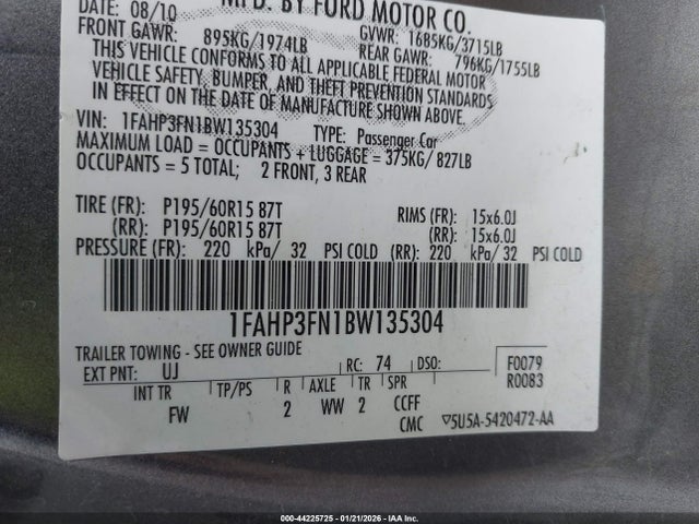 2011 FORD FOCUS 1FAHP3FN1BW135304 Photo 8