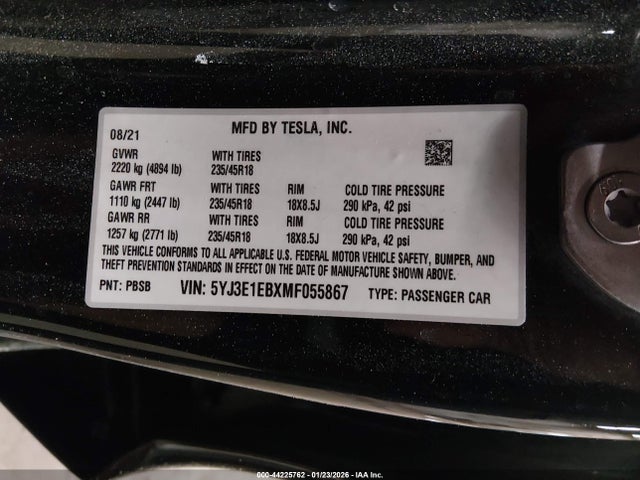 2021 TESLA MODEL 3 5YJ3E1EBXMF055867 Photo 8