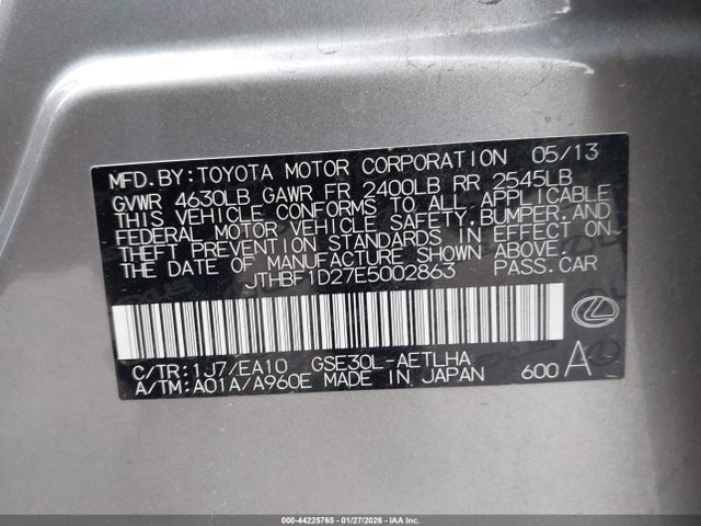 Aukcja sprzedaży 2014 Lexus Is 250, vin: JTHBF1D27E5002863, numer aukcji: 44225765