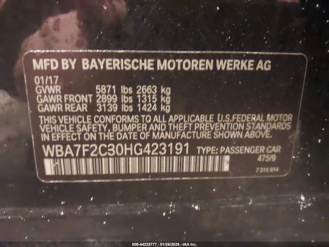 2017 Bmw Alpina B7 Xdrive მანქანა იყიდება აუქციონზე, vin: WBA7F2C30HG423191, აუქციონის ნომერი: 44225777