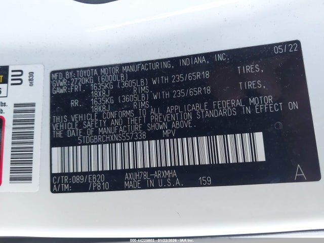 2022 TOYOTA HIGHLANDER 5TDGBRCHXNS557338 Photo 8