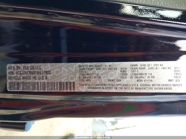 2021 JEEP WRANGLER UNLIMITED 1C4JJXFM8MW617900 Photo 8