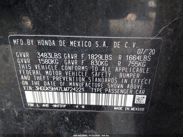 3HGGK5H47LM724221 Honda FIT LX
