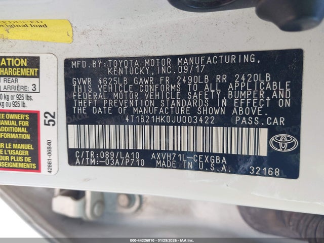 4T1B21HK0JU003422 Toyota Camry Hybrid Xle