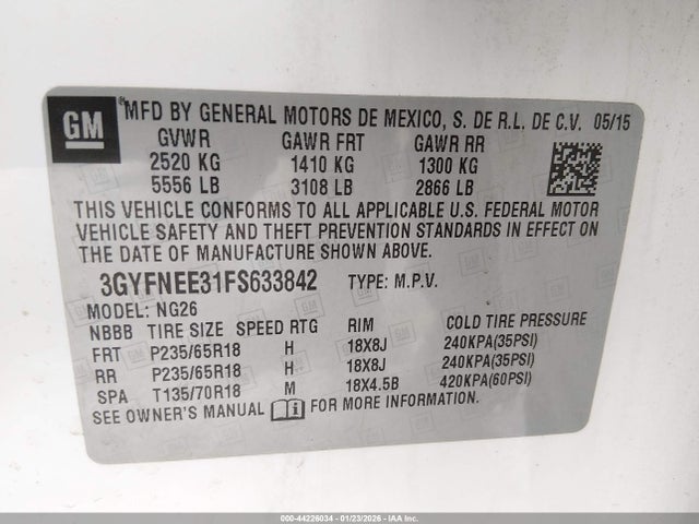 2015 CADILLAC SRX 3GYFNEE31FS633842 Photo 8