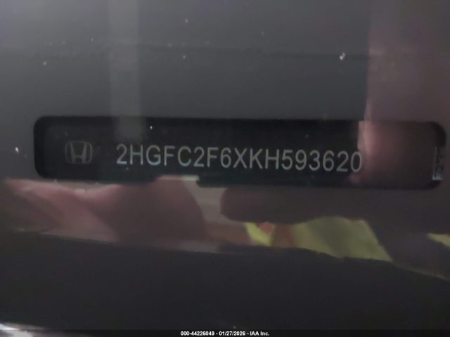 44226049 :رقم المزاد ، 2HGFC2F6XKH593620 vin ، 2019 Honda Civic Lx مزاد بيع