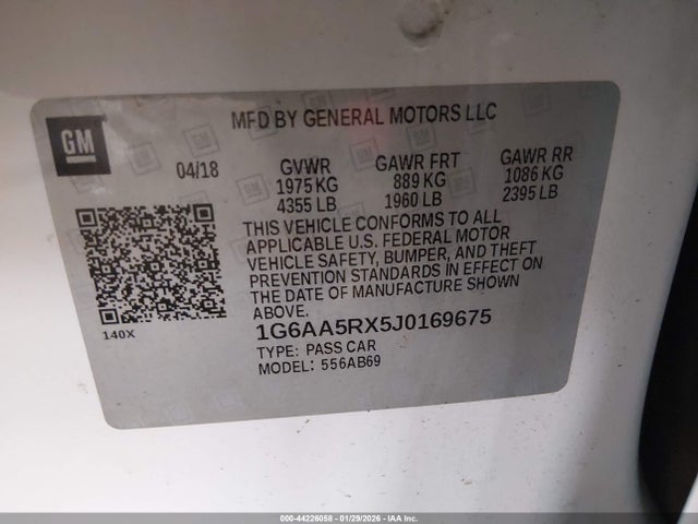44226058 :رقم المزاد ، 1G6AA5RX5J0169675 vin ، 2018 Cadillac Ats Standard مزاد بيع