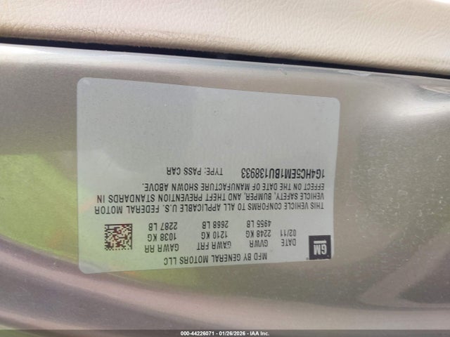 44226071 :رقم المزاد ، 1G4HC5EM1BU138933 vin ، 2011 Buick Lucerne Cxl مزاد بيع