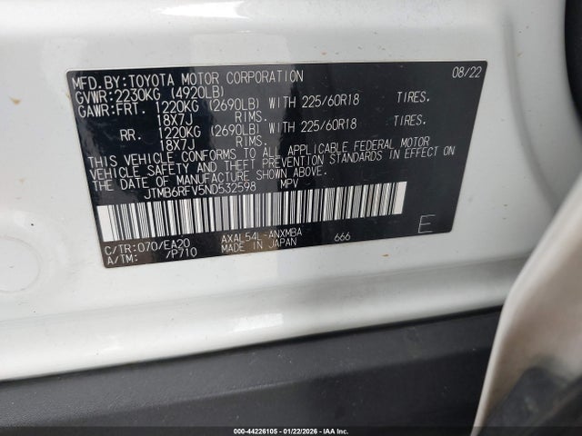 JTMB6RFV5ND532598 Toyota Rav4 Hybrid Xle Premium