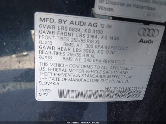 2007 AUDI Q7 WA1BY74L37D069731 Photo 8